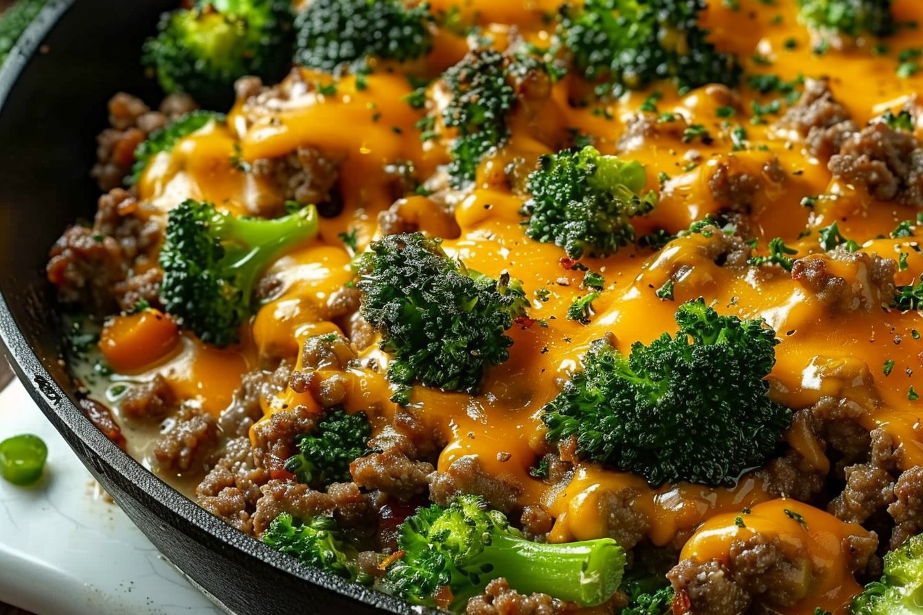 Keto Hamburger Broccoli Skillet recipe card