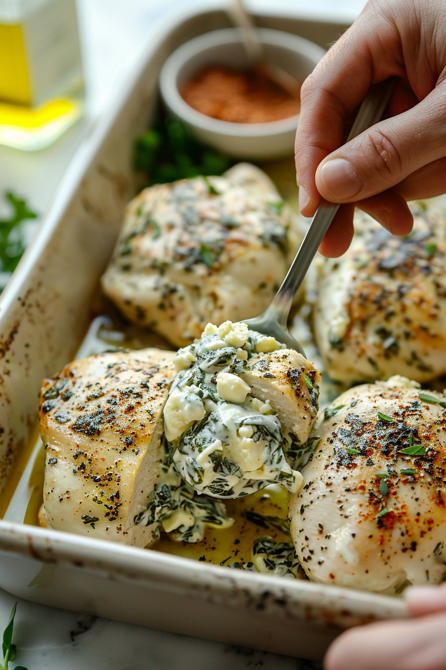 Spinach Stuffed Chicken Breasts process image