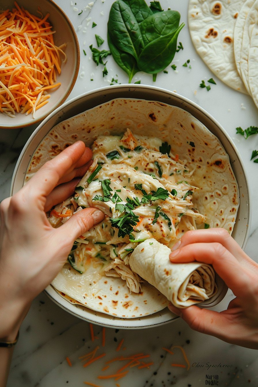 Low Carb Cheesy Garlic Chicken Wraps process image