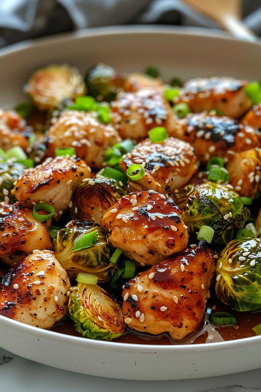 Honey-Garlic Chicken & Brussels Sprouts Skillet serving image