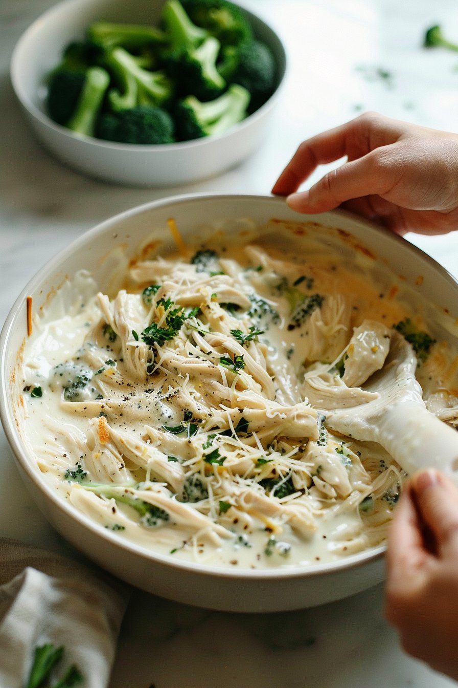 Creamy Keto Chicken Alfredo Broccoli Bake for Cozy Nights process image