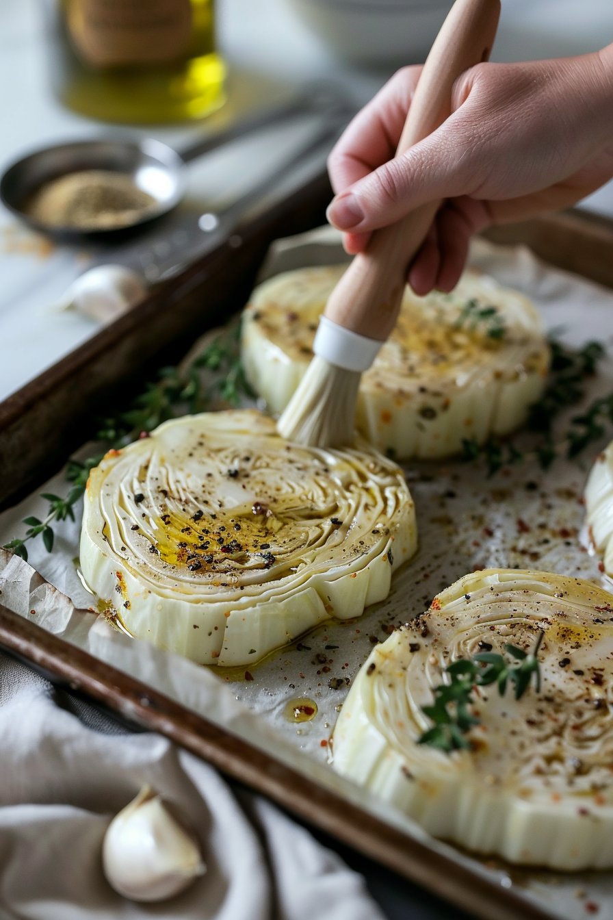 Oven Roasted Garlic Cabbage Steaks process image