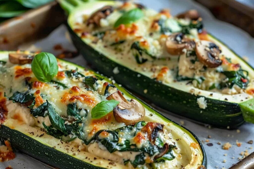 Spinach, Mushroom, and Ricotta Stuffed Zucchini Boats featured image