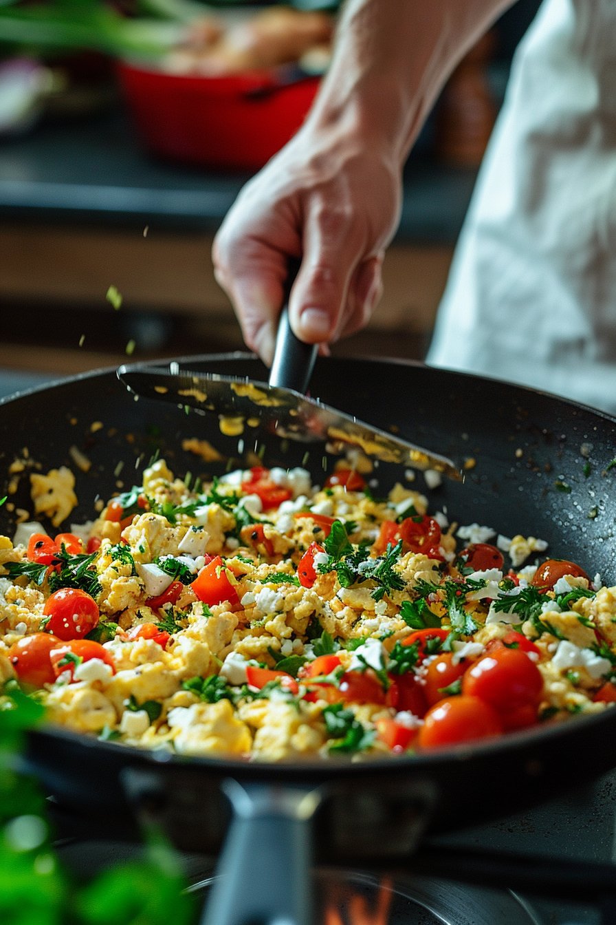 Healthy Mediterranean Scrambled Eggs for a Vibrant Morning Boost instructions process