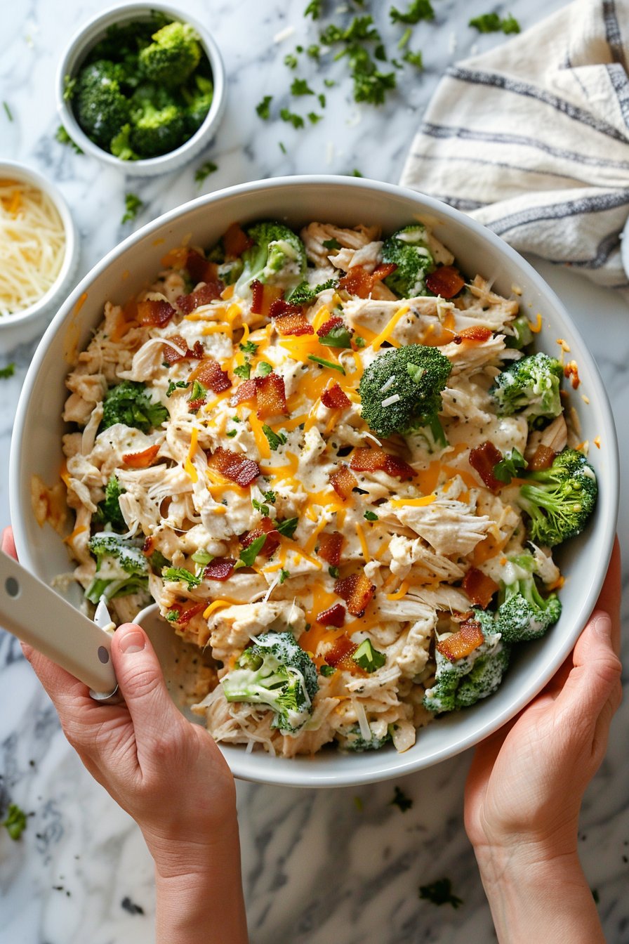 Creamy Low Carb Chicken Casserole with Broccoli and Turkey halal smoked turkey strips process image