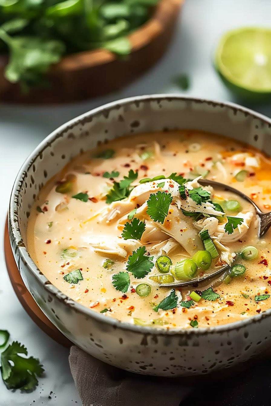 Tasty Keto White Chicken Chili serving image