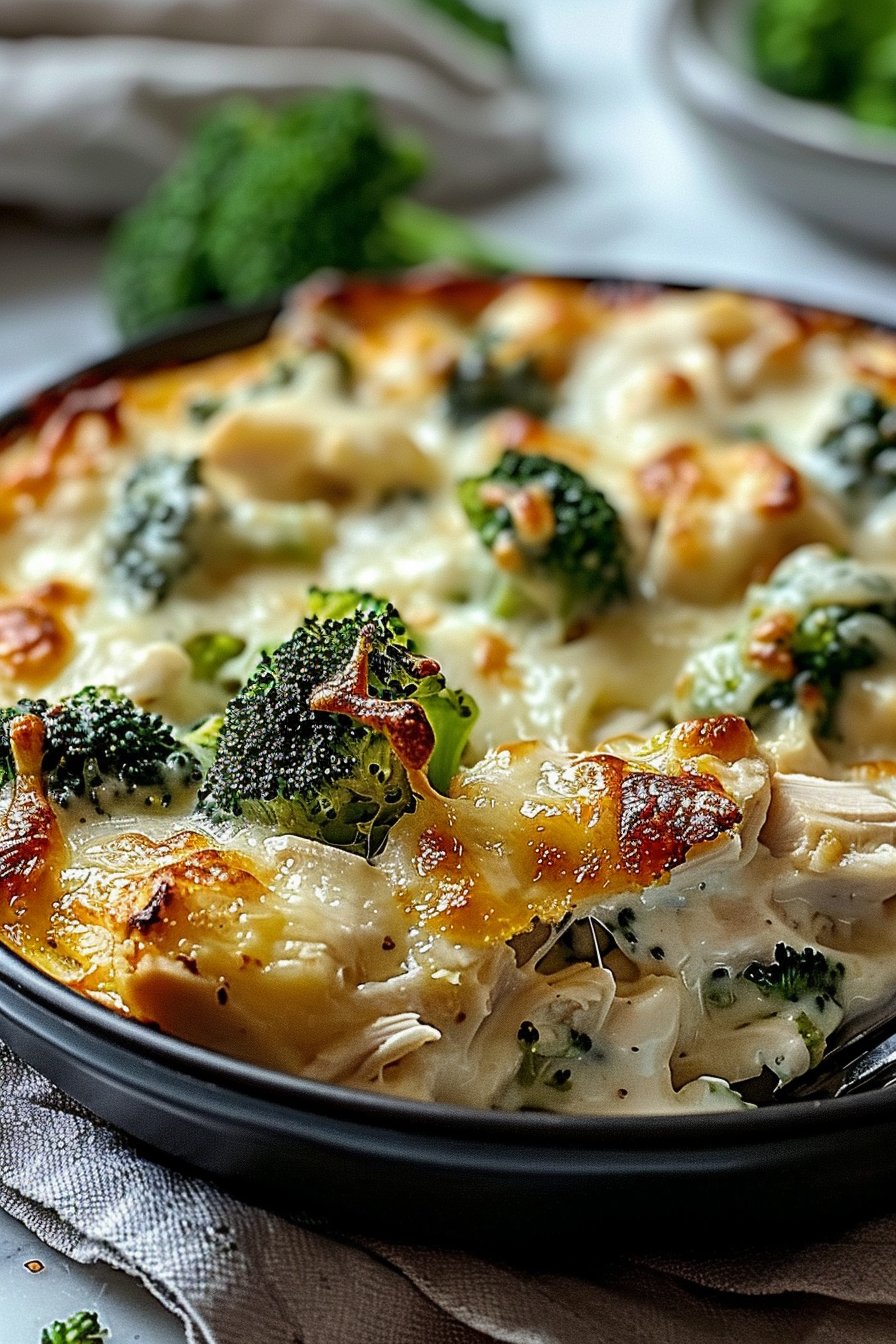 Creamy Keto Chicken Alfredo Broccoli Bake for Cozy Nights serving image