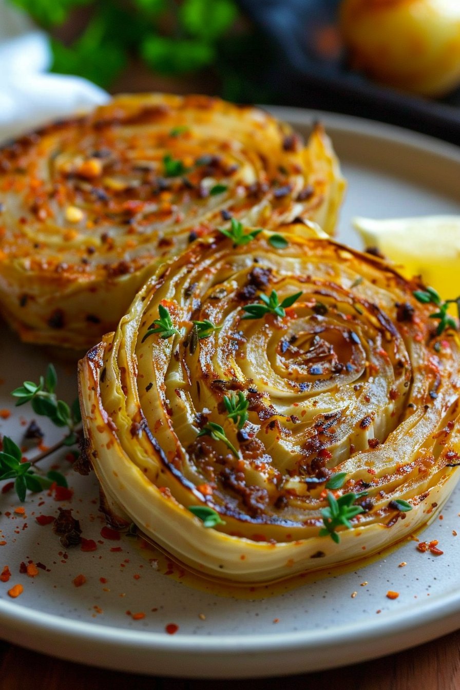 Oven Roasted Garlic Cabbage Steaks serving image