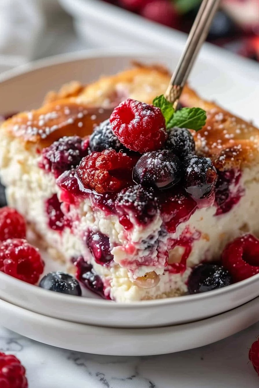 High Protein Triple Berry Bake serving