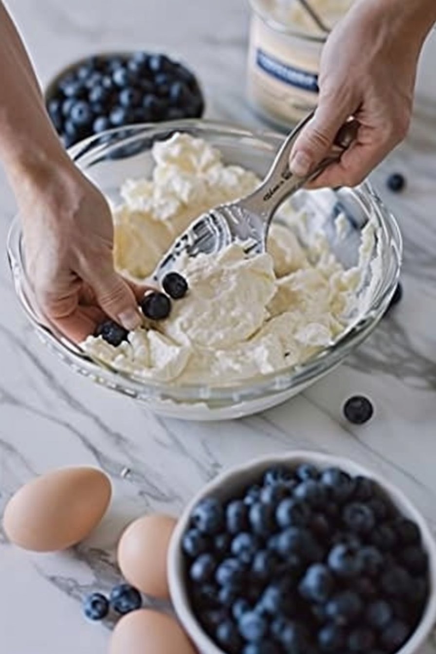 Fluffy Cottage Cheese Blueberry Cloud Bread instructions process
