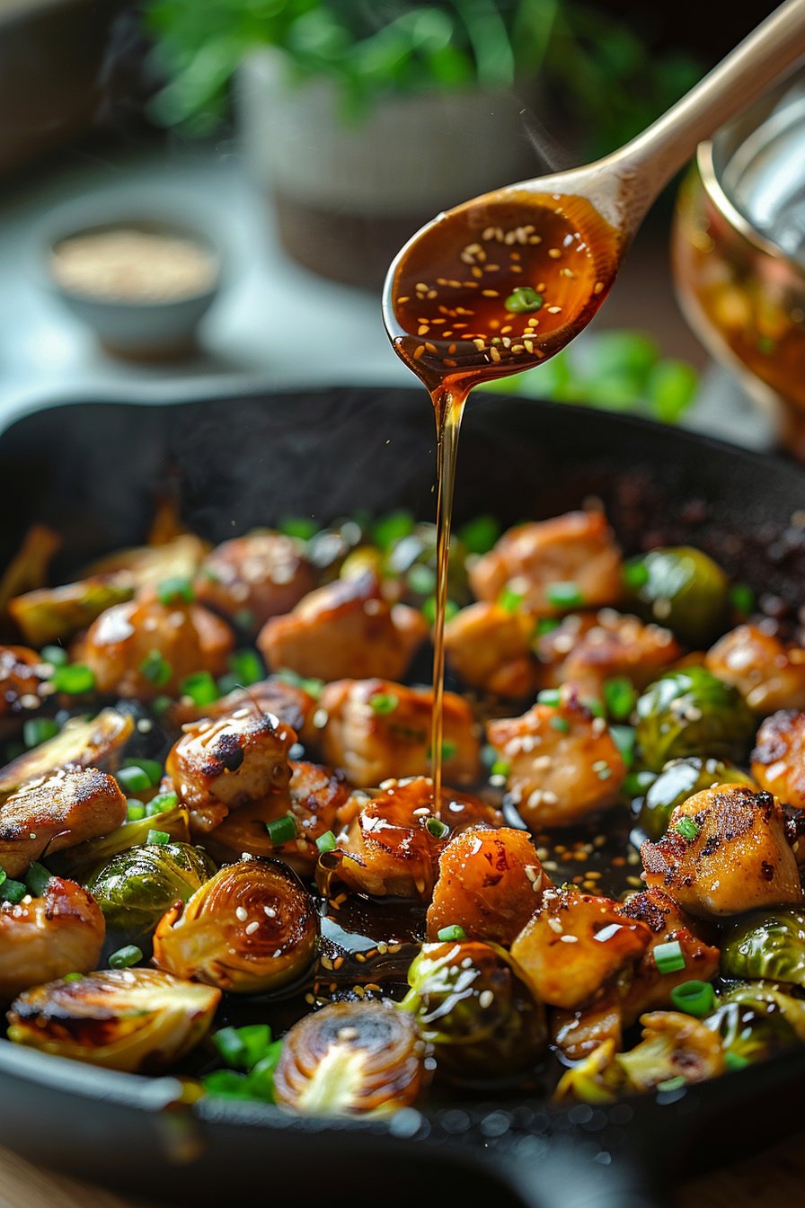 Honey-Garlic Chicken & Brussels Sprouts Skillet process image