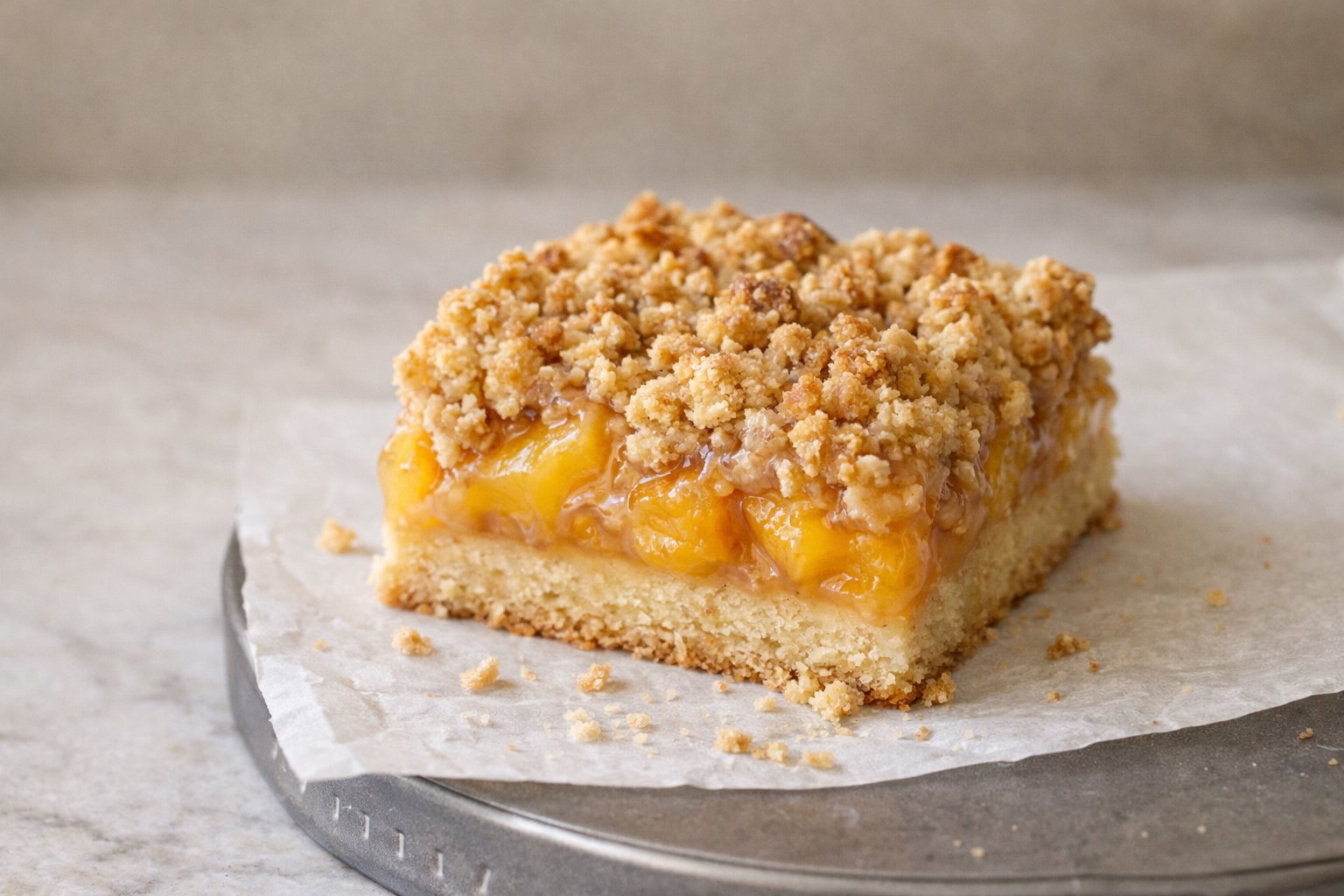 Diabetic Friendly Sugar Free Peach Crumble Bars. - The Naked Diabetic serving image