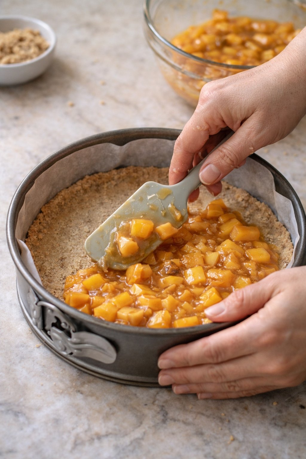 Diabetic Friendly Sugar Free Peach Crumble Bars. - The Naked Diabetic process image