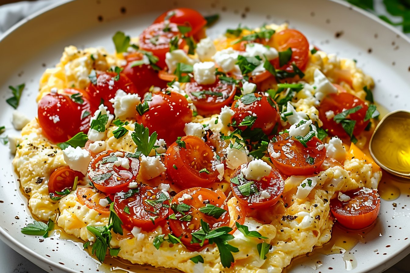 Healthy Mediterranean Scrambled Eggs for a Vibrant Morning Boost recipe card