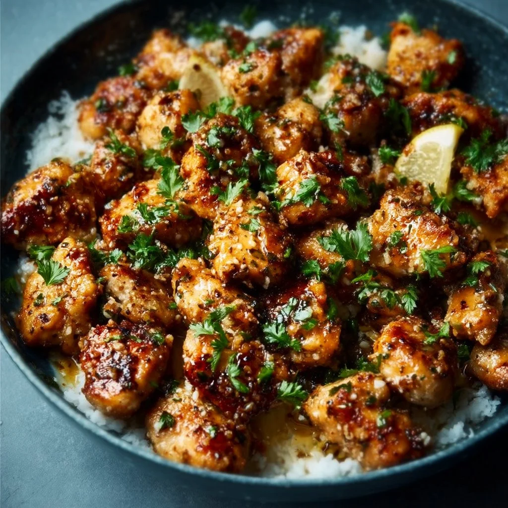 Delicious garlic butter chicken bites served on a plate