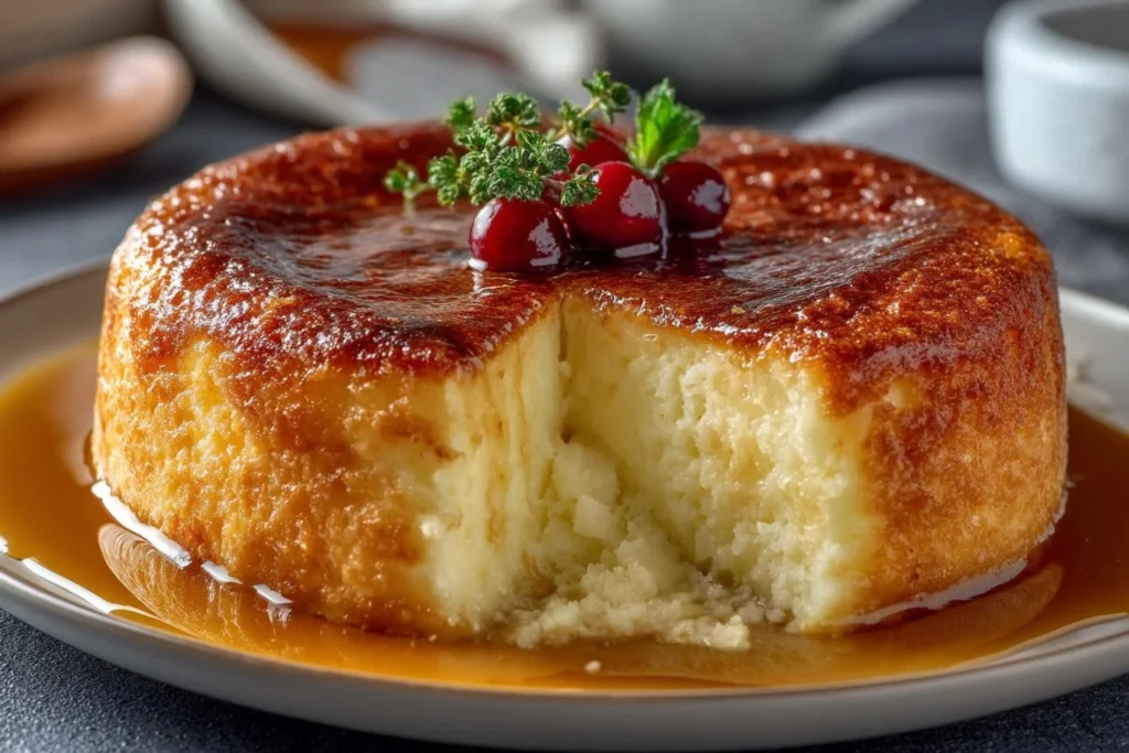 3 Ingredient Creamy Yogurt Cake without flour, butter, or oil on a plate