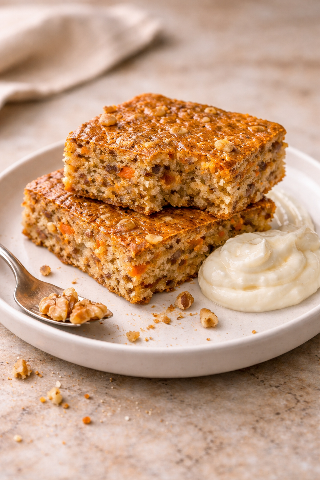 No Sugar Cottage Cheese Carrot Cake Bars Recipe serving image