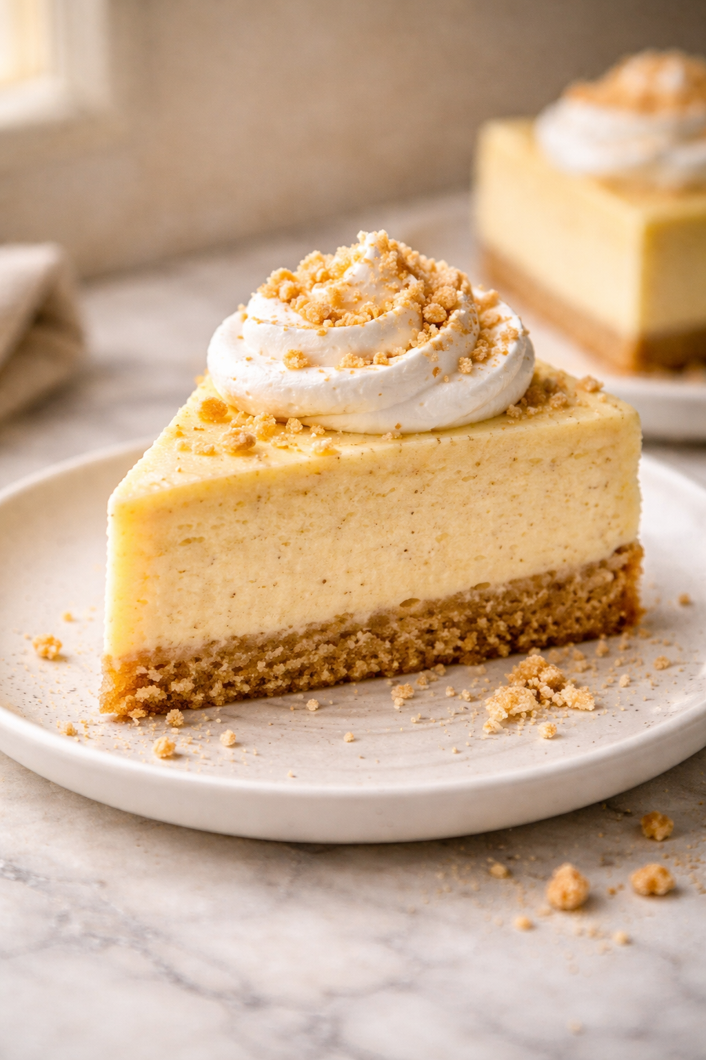 Keto Banana Pudding Cheesecake Recipe with Creamy Low Carb Crust serving image