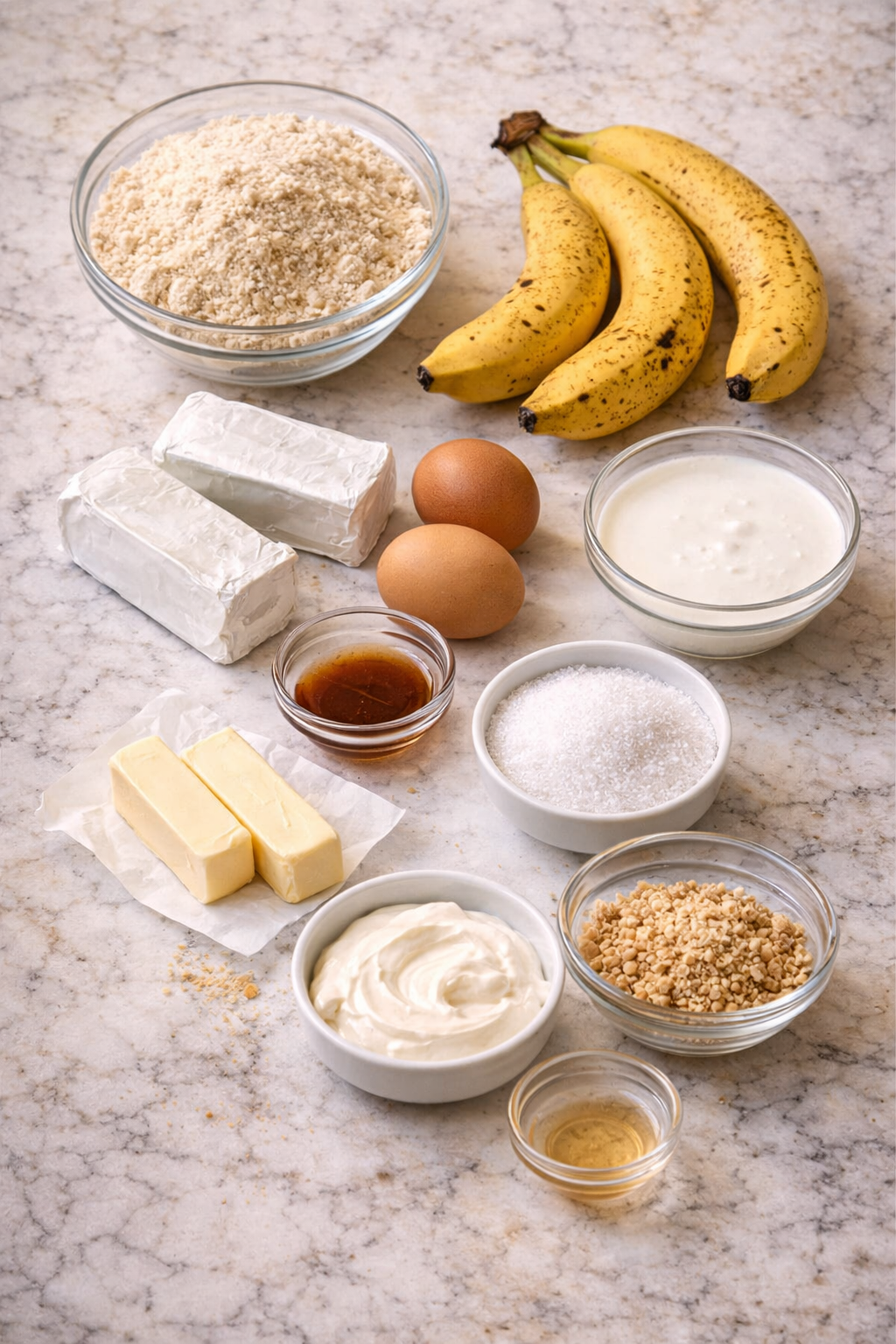 Keto Banana Pudding Cheesecake Recipe with Creamy Low Carb Crust ingredients image