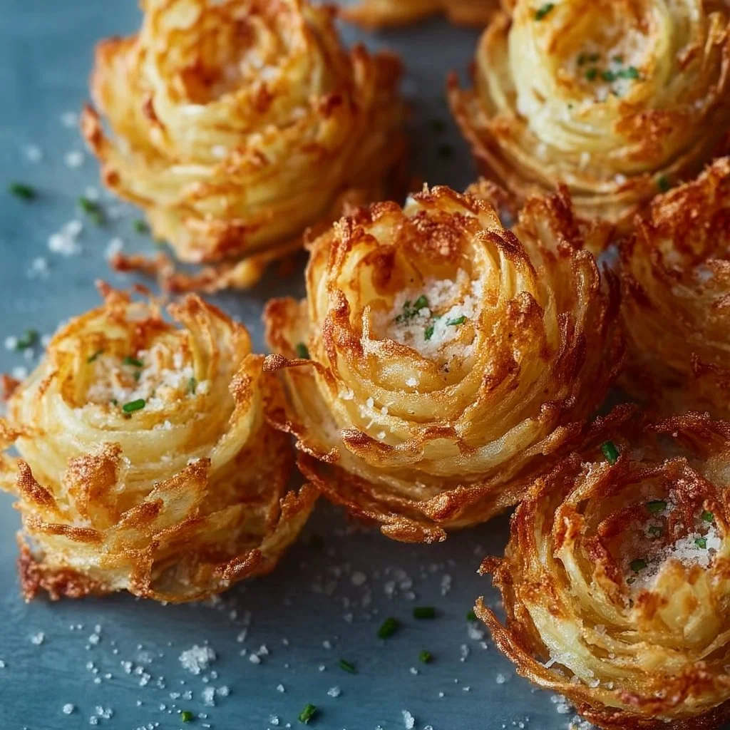 Air fryer crispy mini blooming onions ready to enjoy as a guilt-free snack