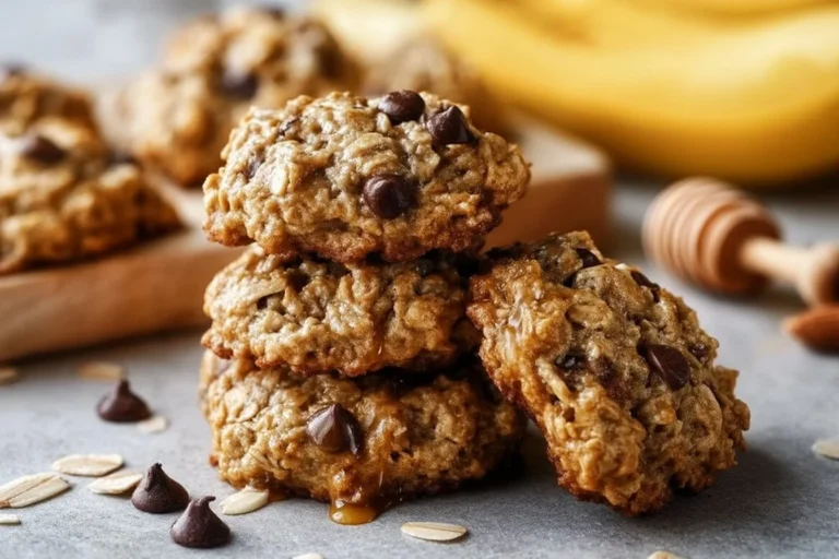 Delicious banana oatmeal cookies on a baking tray