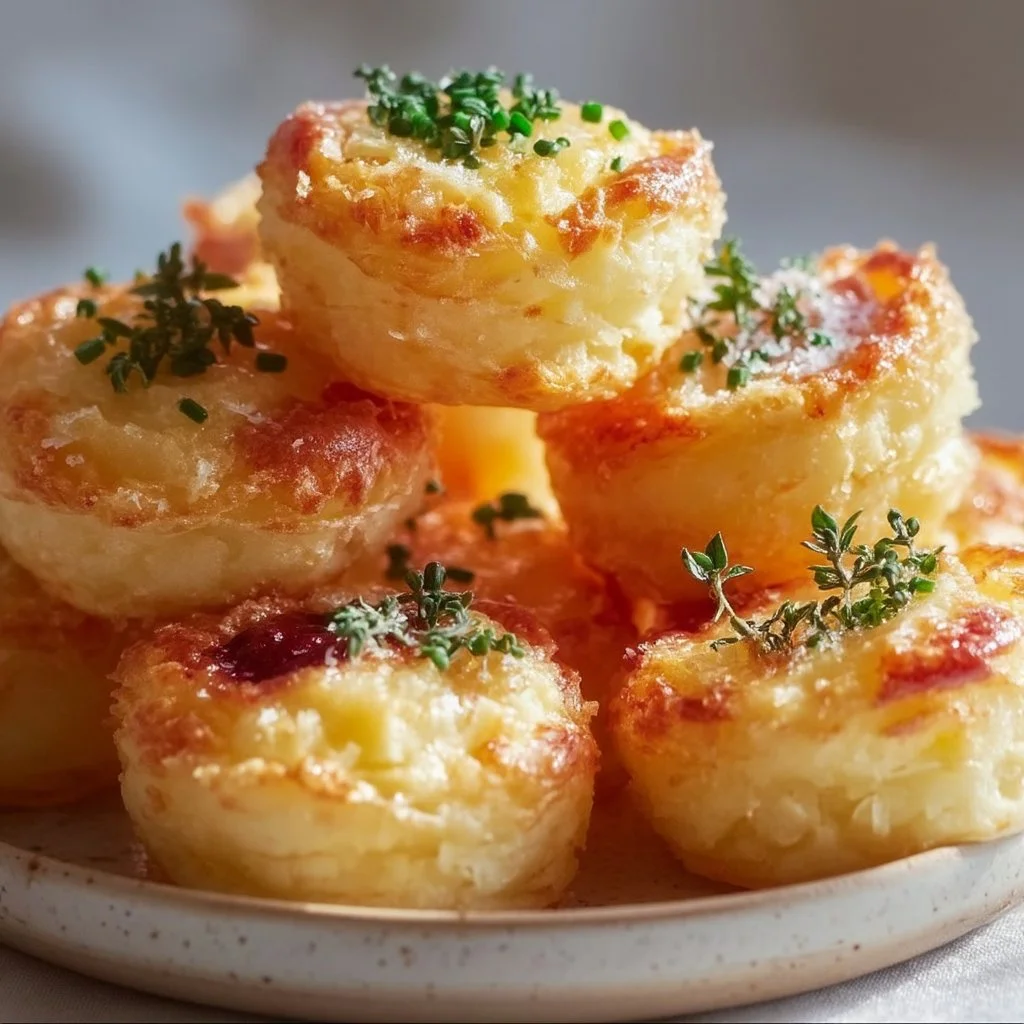 Cheesy mashed potato puff bites served on a plate, ideal for appetizers.