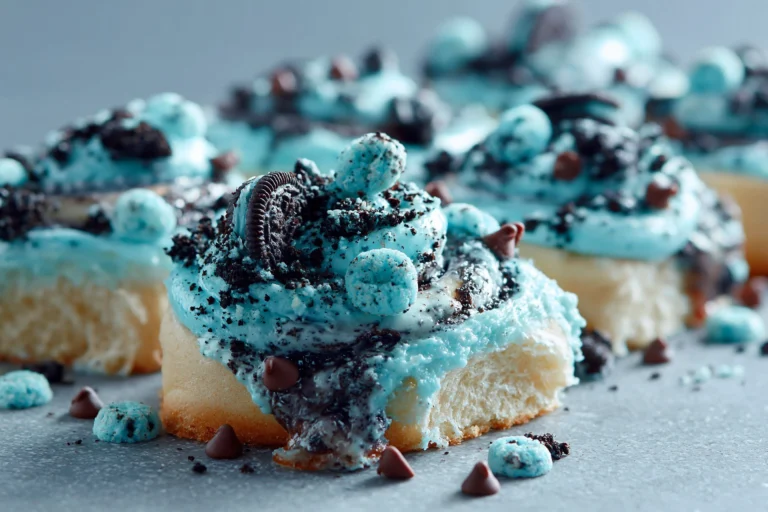 Cookie Monster Cinnamon Rolls featuring colorful toppings and gooey cinnamon filling