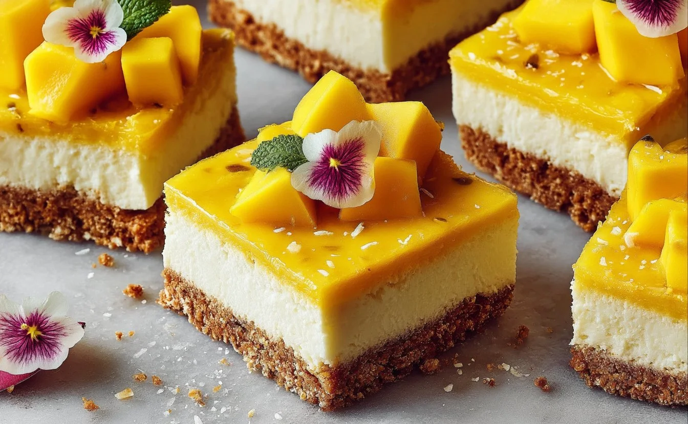 Creamy Vegan Mango Cheesecake Bars