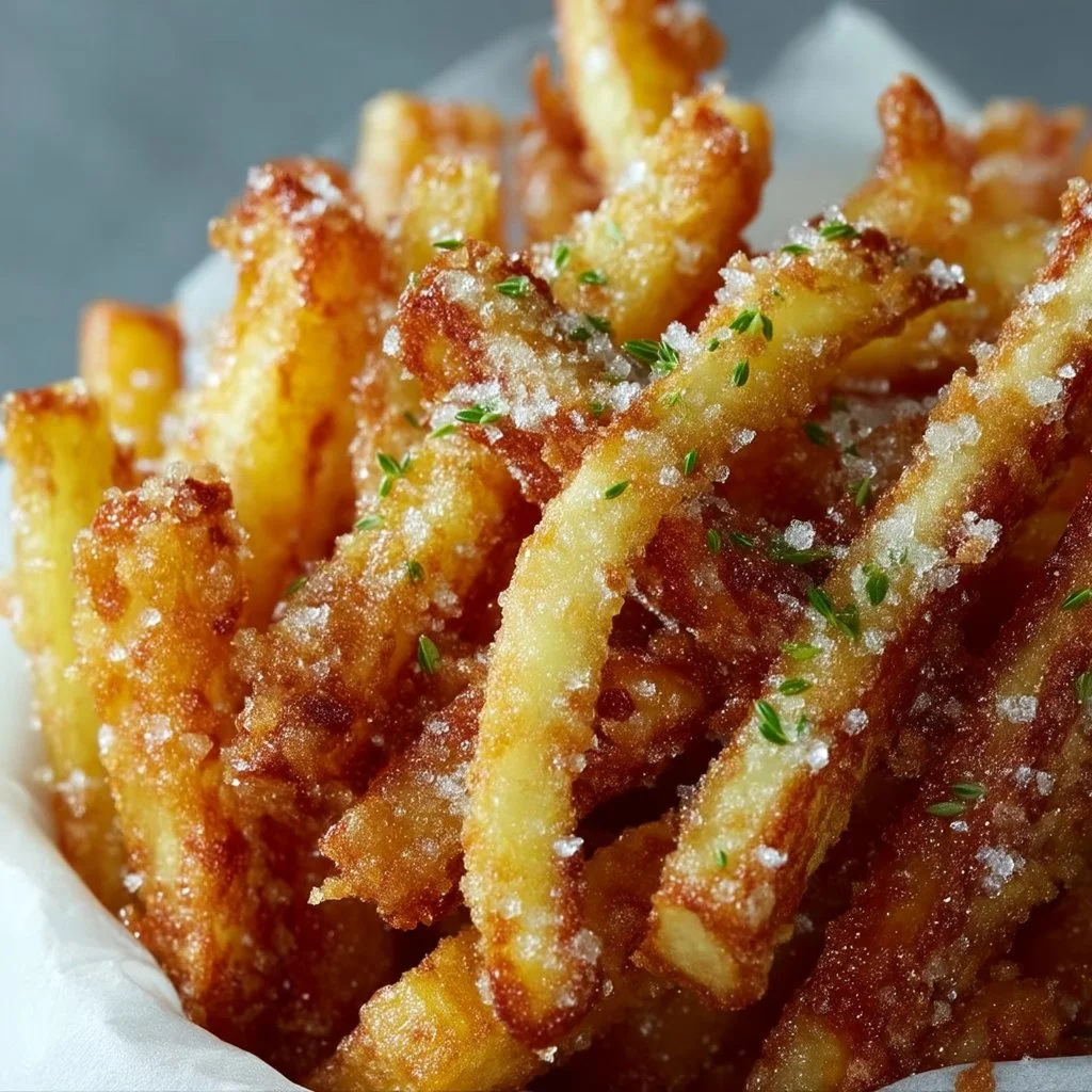 Crispy air fryer apple fries served in a bowl with caramel dip