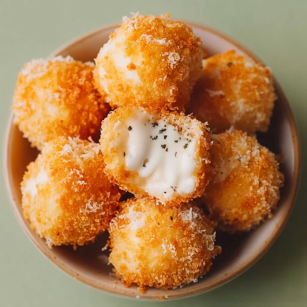 Crispy air fryer mozzarella balls served on a plate