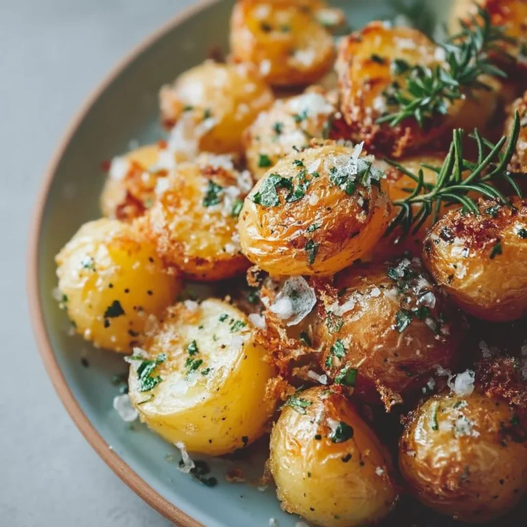 Crispy mini potatoes served in a bowl, garnished with herbs.
