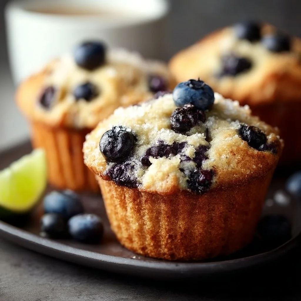 Freshly baked diabetic blueberry muffins on a wooden table