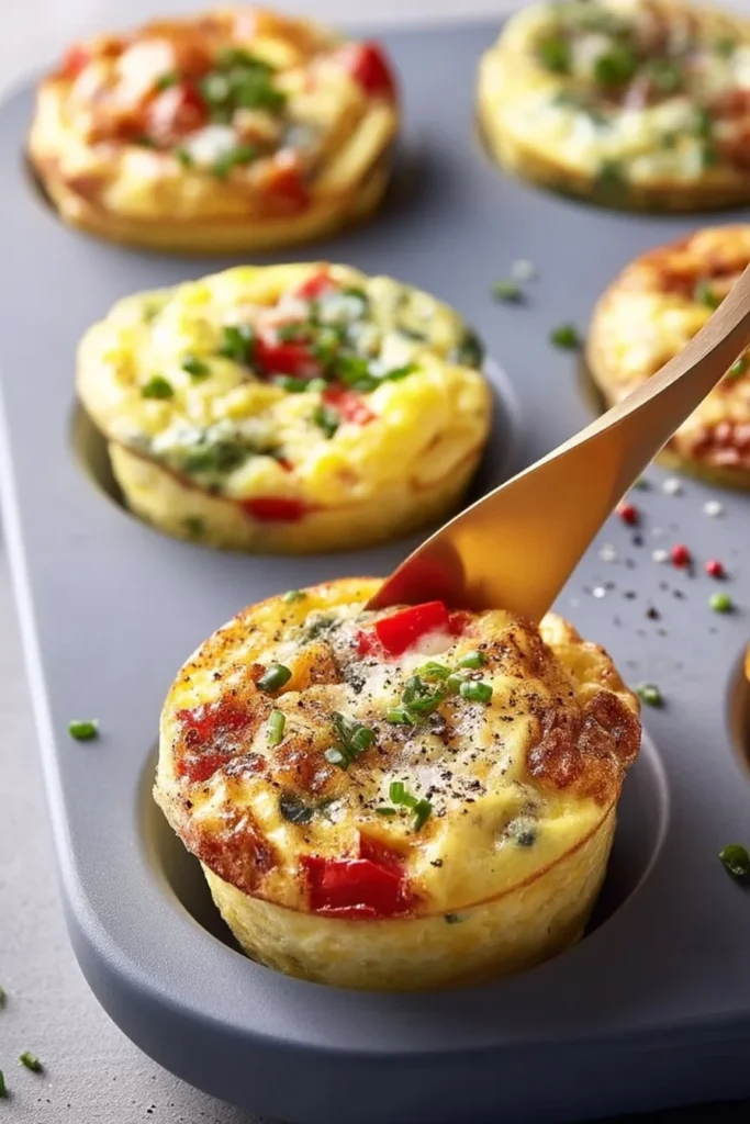 Delicious homemade egg muffins with vegetables and cheese.