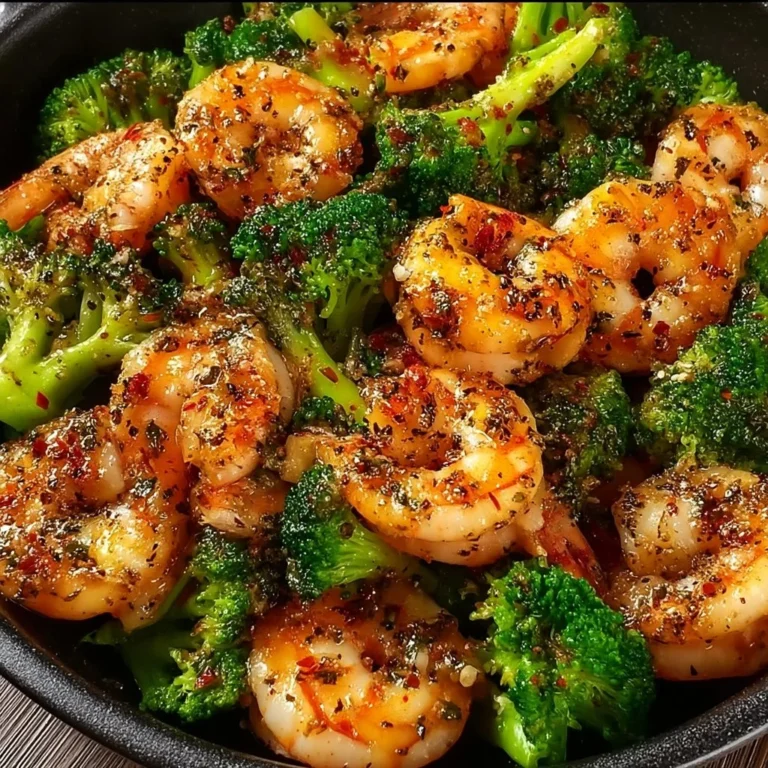 Garlic Butter Shrimp and Broccoli Skillet served in a pan