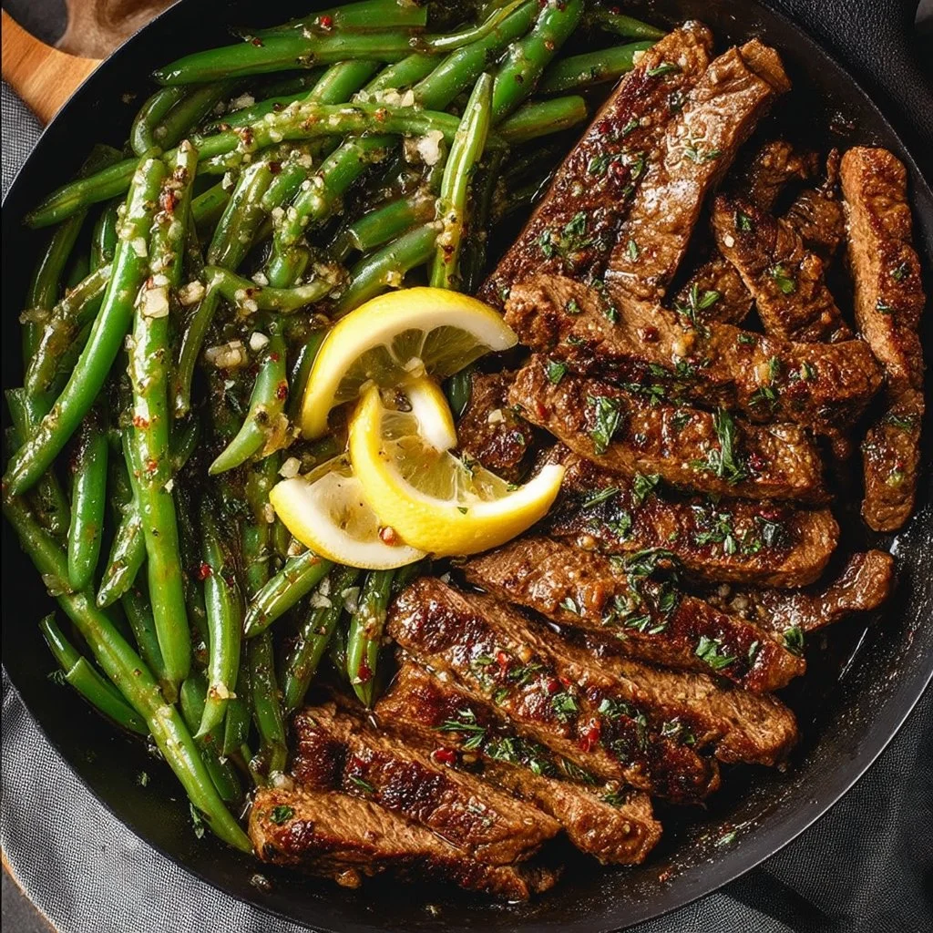 Garlic Butter Steak and Lemon Green Beans Skillet