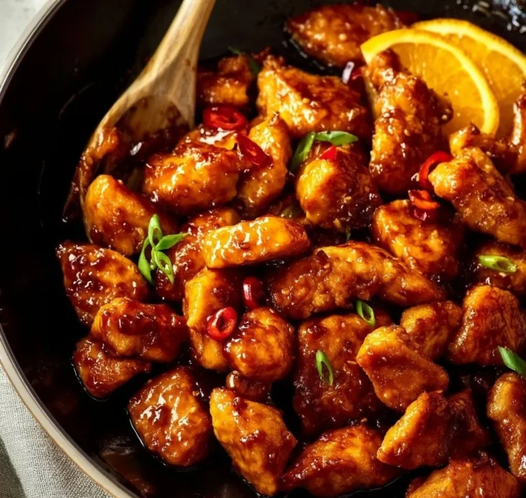 Healthy homemade orange chicken served with vegetables on a plate