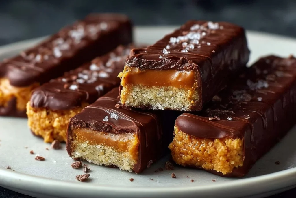 Homemade gluten-free Healthy Twix Bars prepared and presented.
