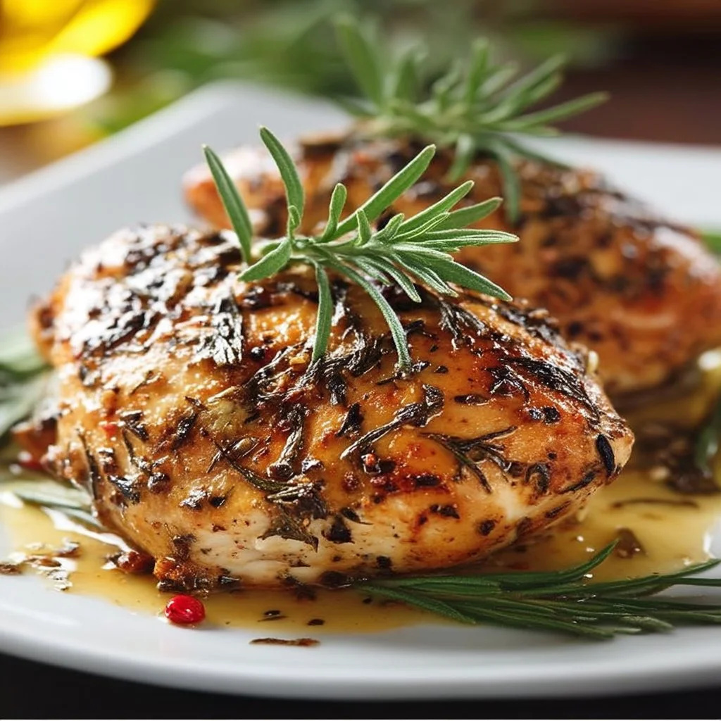 Heart-healthy rosemary chicken Dijon served on a plate with vegetables