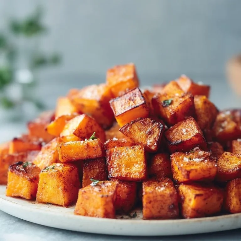 Juicy roasted sweet potato cubes, seasoned and caramelized for the perfect side dish.