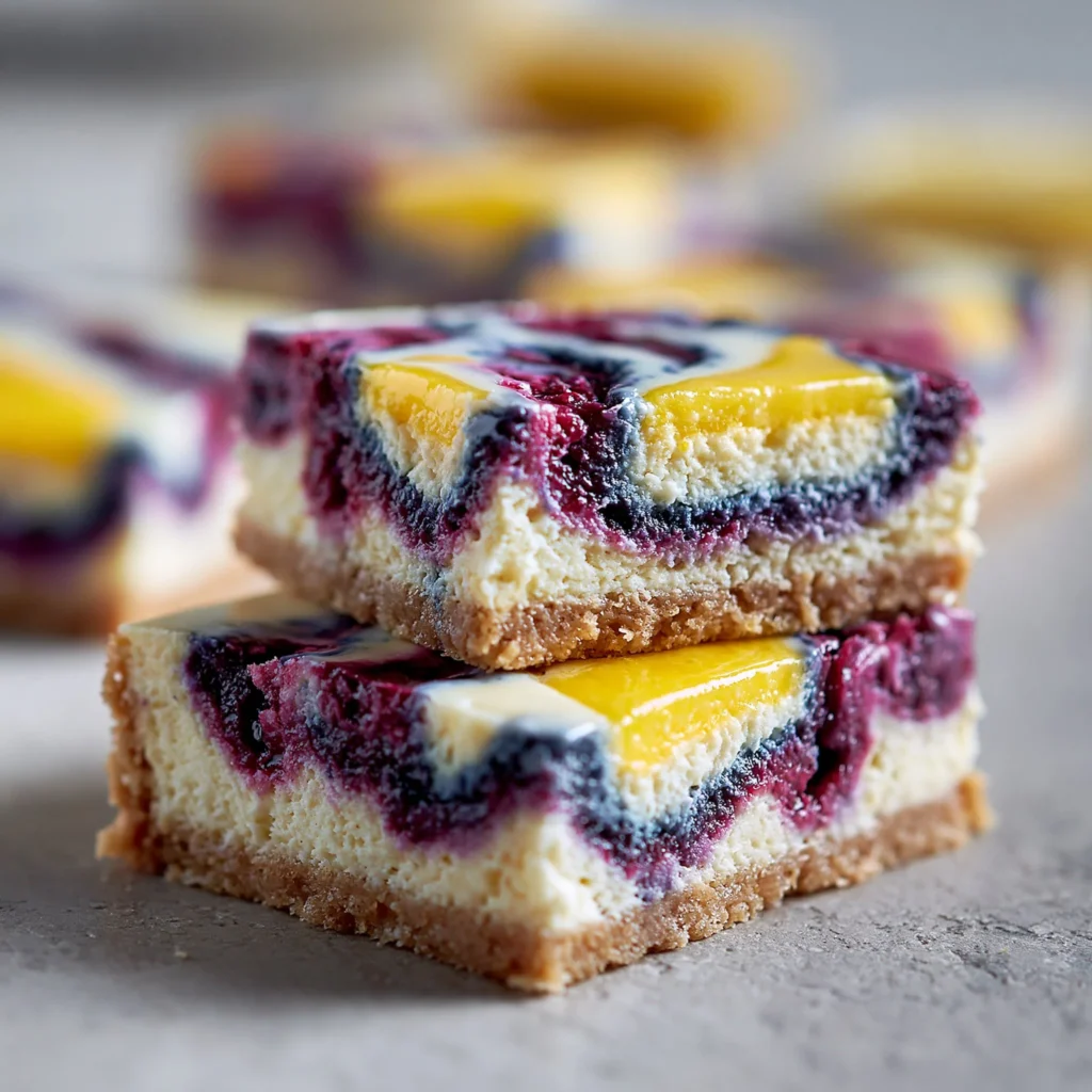 Keto Lemon Blueberry Cheesecake Bars on a plate, garnished with blueberries.
