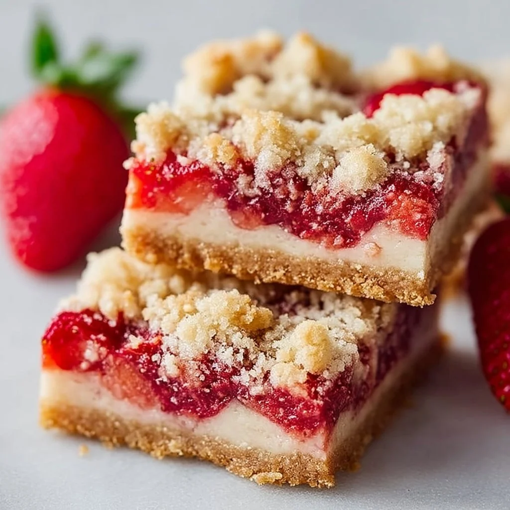 Delicious Keto Strawberry Crumb Bars topped with crumbly crust and fresh strawberries