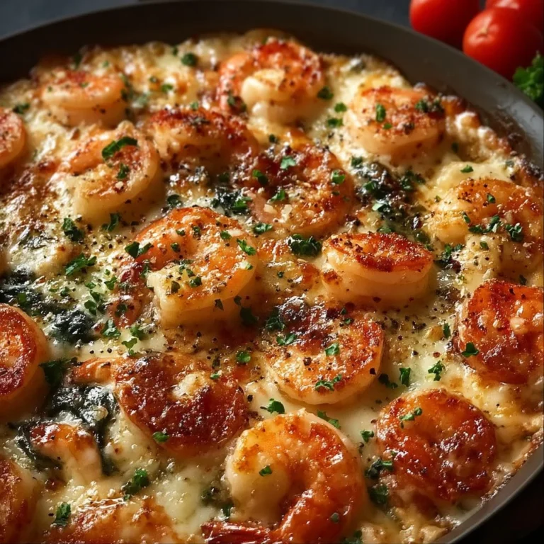 Low-Carb Shrimp Tuscan Bake dish featuring shrimp and Tuscan flavors