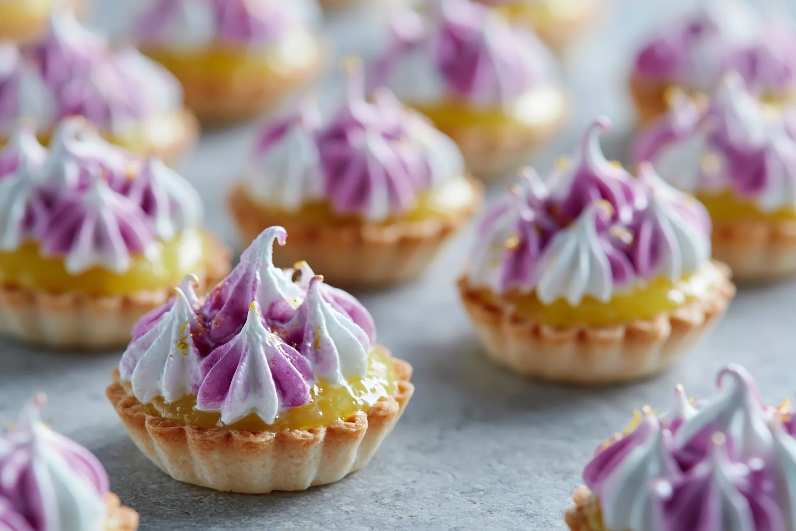 Mini Lemon Tart with Lilac Meringue