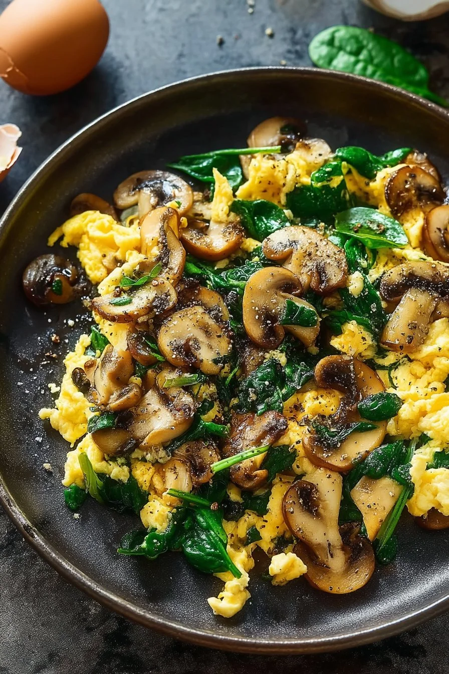Mushroom Spinach Scrambled Eggs