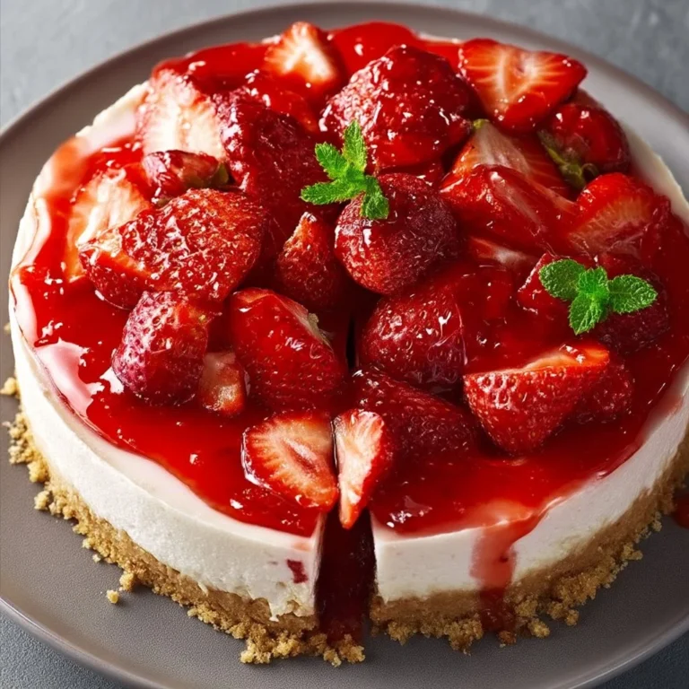 No-bake sugar-free strawberry cheesecake topped with fresh strawberries