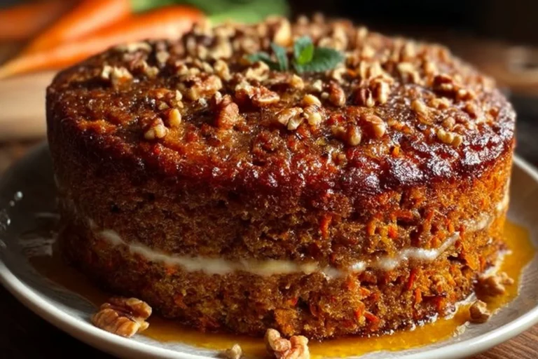 No Sugar No Flour Carrot Cake topped with nuts and frosting, perfect for healthy dessert lovers