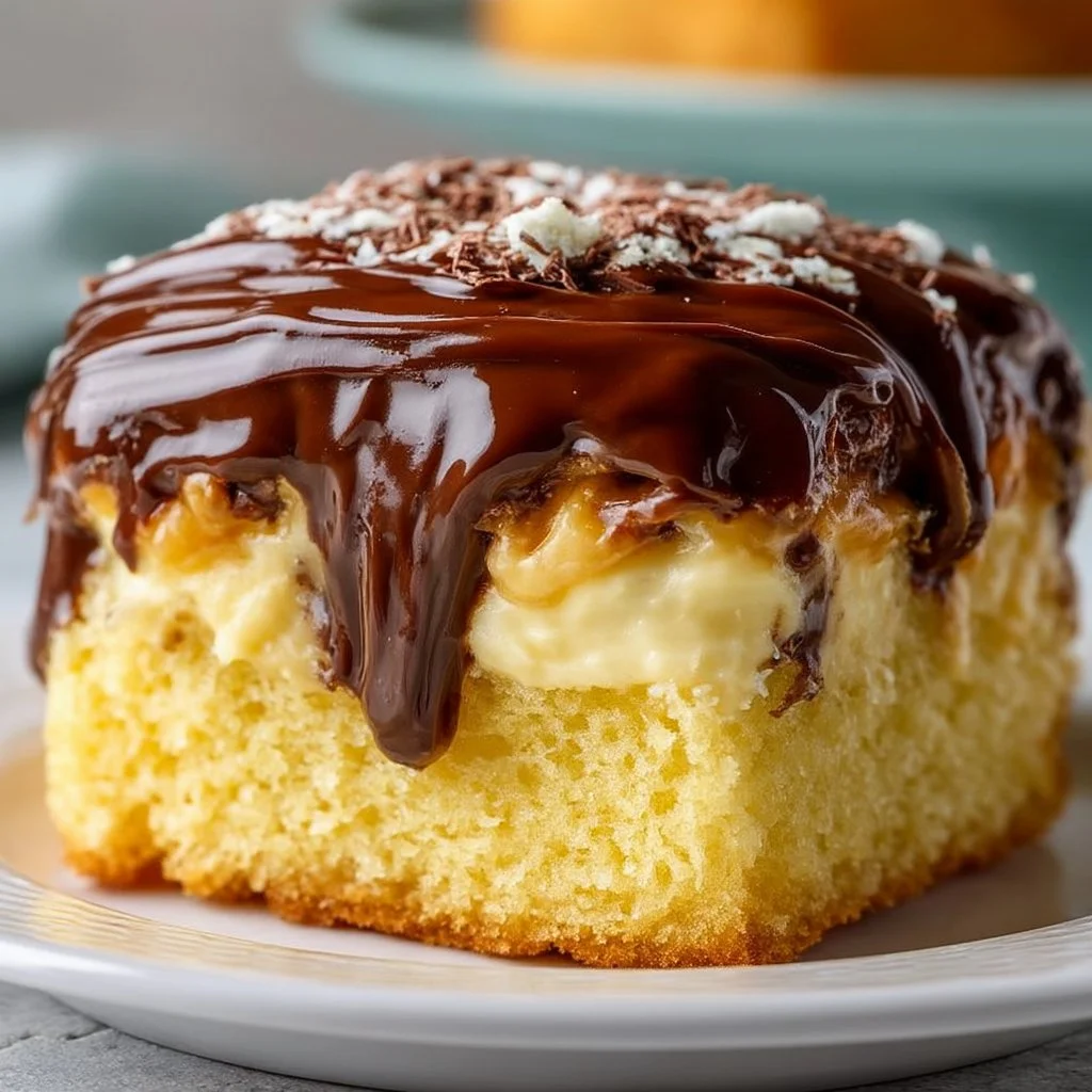 Sugar-Free Boston Cream Poke Cake with Dairy-Free Custard
