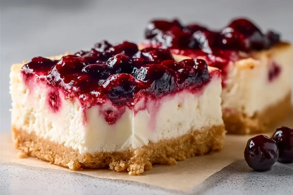 Delicious sugar-free cheesecake bars topped with fresh berries