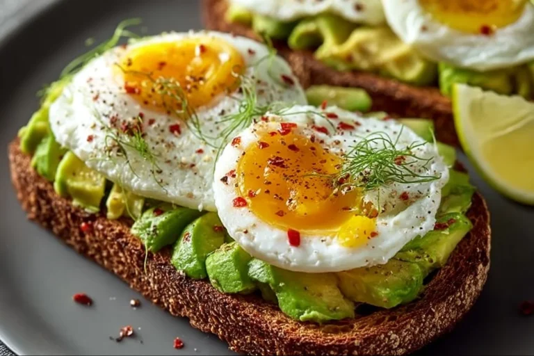 Delicious avocado egg toast topped with fresh herbs