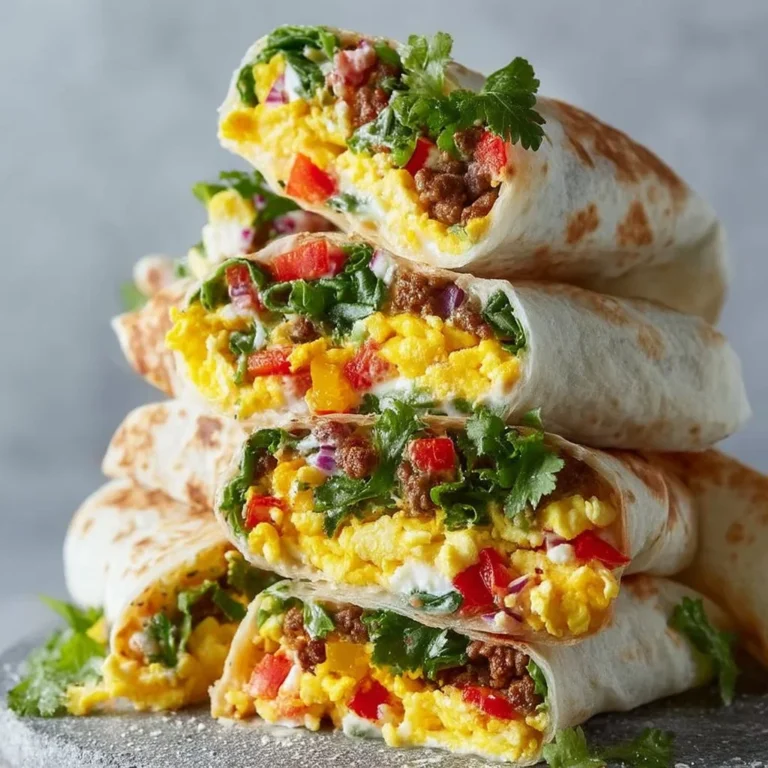 Delicious breakfast burritos filled with eggs, cheese, and fresh vegetables
